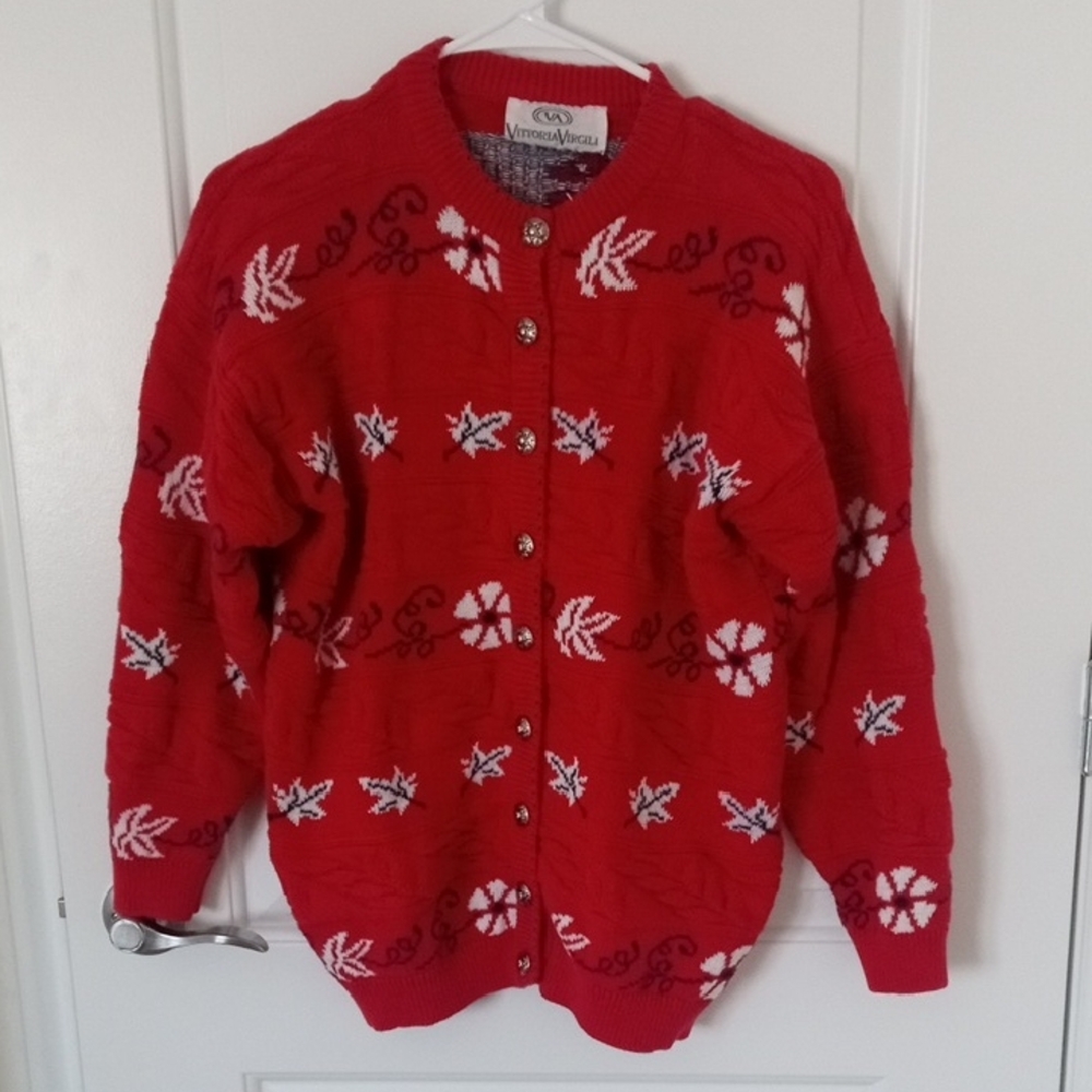 Rare Vintage Vittoria Virgili Red Button-Up Cardigan